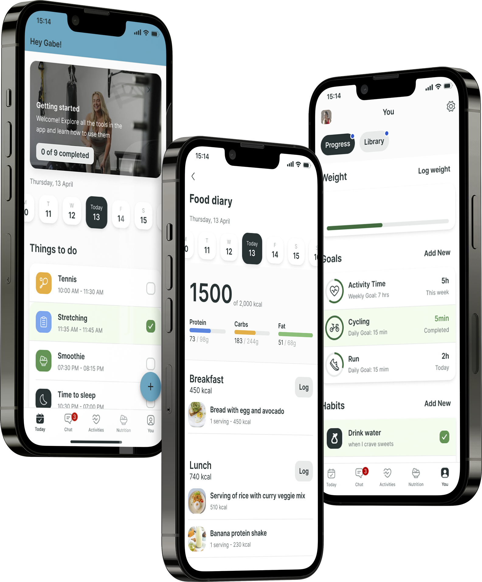 En mockup av coaching-appen som visar funktionerna.